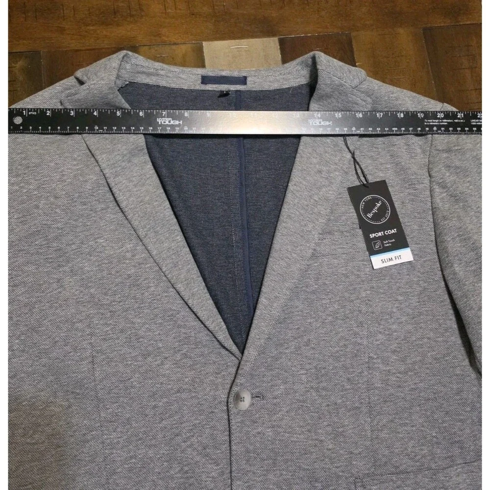 Bespoke New York Mens  Grey Slim Fit Cotton Blend Knit Sport Coat Blazer size L
